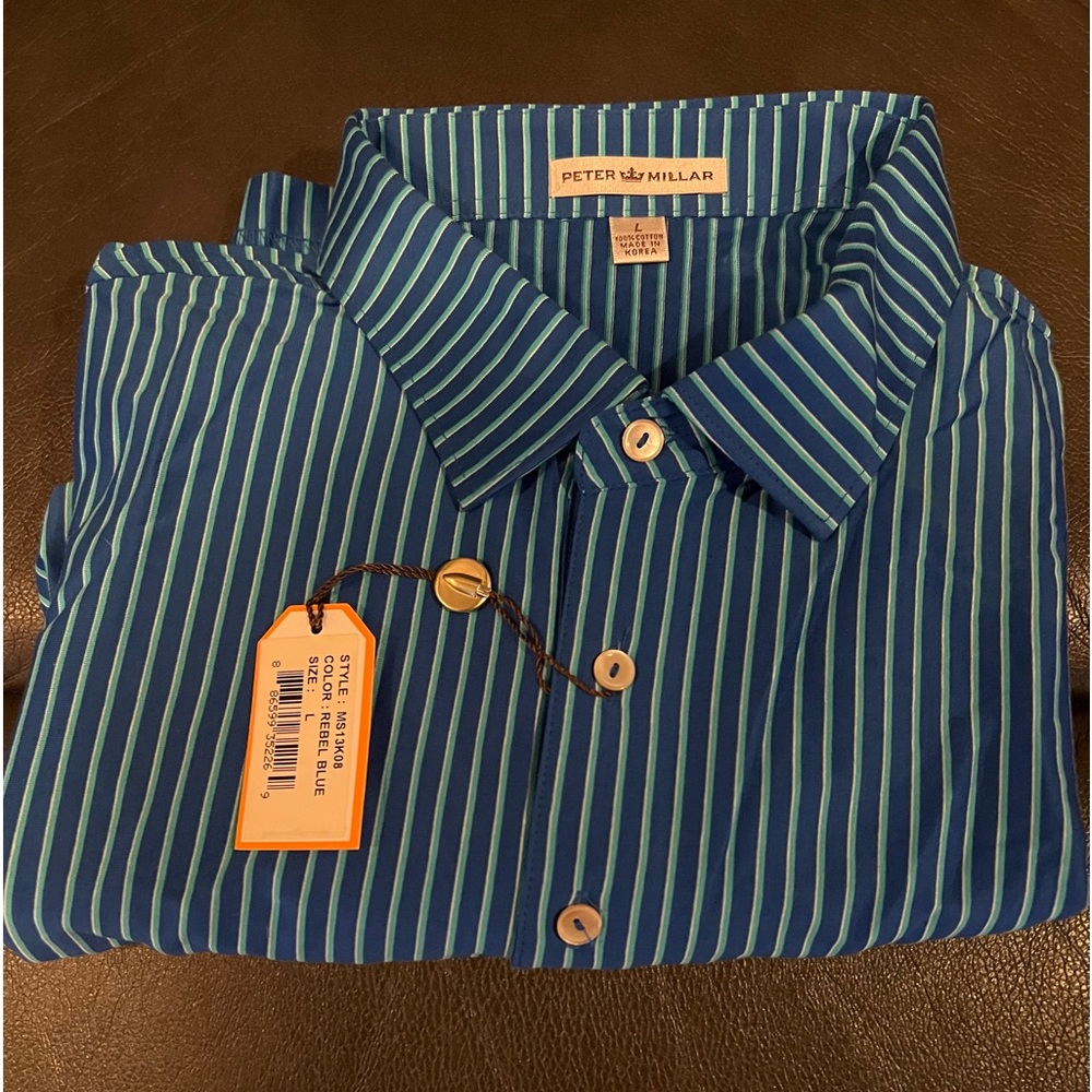 Peter Millar Blue and green stripe Tee